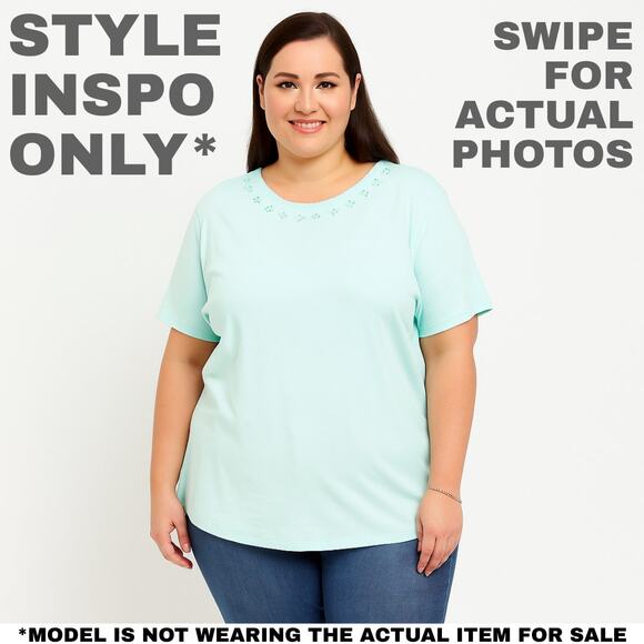 Karen Scott Light Blue T-Shirt | 1X NWT!  0076 - Picture 2 of 4